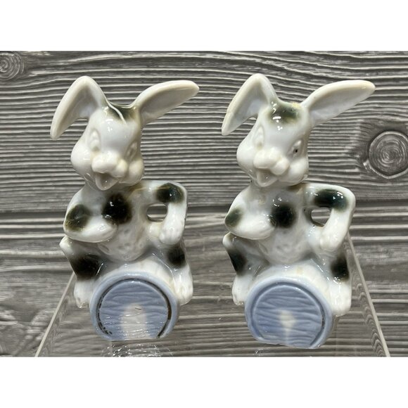 Vintage Kitschy Bunny Rabbit Japan Figurine Set of 2 Easter Funny 3.5” Unique - Picture 1 of 5